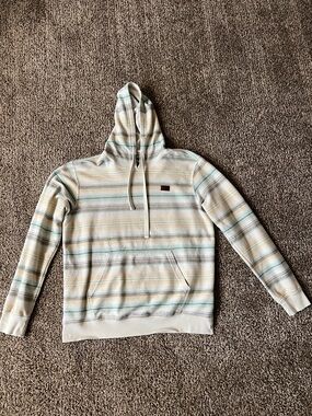 Striped Hooded Pullover Shirt - Cream & Light Blue